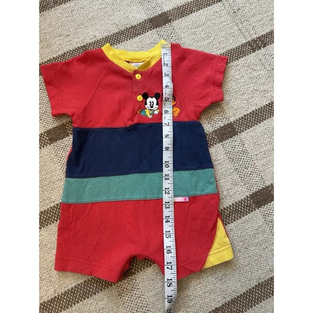 Vintage Disney Baby Mickey Shorts Romper Colorblock 6-9 Month Red Blue